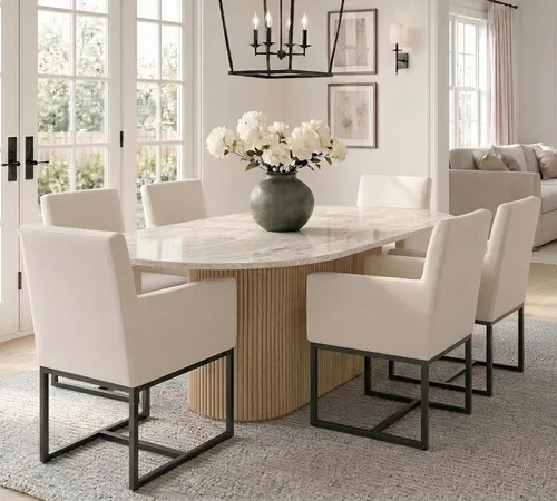 HNY Juego de 6 sillas de comedor tapizadas modernas de mediados de siglo con brazos, sillas decorativas de lino con marco de metal con acabado Marco