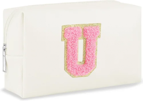 Miniatura 94 de URSKYTOUS Regalos para niñas, bolsa de maquillaje con inicial, bolsa de cosméticos personalizada con cremallera, bonita bolsa de aseo de viaje, Azul