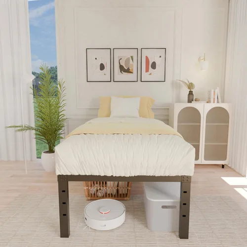 Miniatura 2 de ALDRICH Base de cama metálica de 18 pulgadas para cama individual - Plataforma básica de listones de acero negro, fácil de montar, resistente y sin