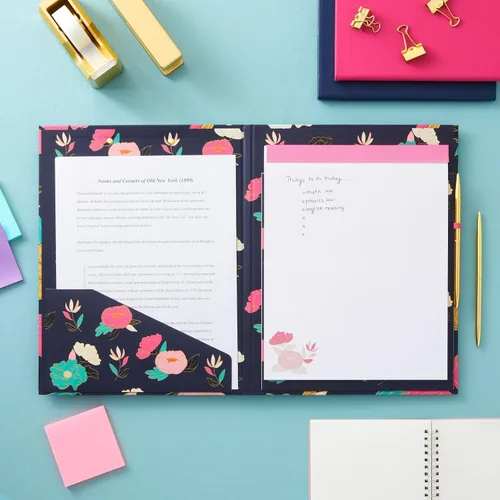 Miniatura 2 de Paper Junkie Carpeta portapapeles floral con bloc de notas y almacenamiento, 13 x 9 pulgadas, color negro clásico, clip de perfil bajo, bolsillo