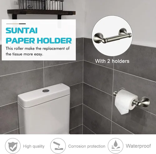 Miniatura 8 de Juego de accesorios de baño de 8 piezas (barra de toalla ajustable, anillo de toalla, soporte de papel higiénico, gancho para toalla), accesorios