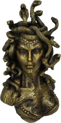 Ebros Gift Mitología griega Hermanas Gorgona Diosa Medusa con Serpientes Salvajes Pelo y Escamas Blindadas Estatua de busto de piel de 10 pulgadas