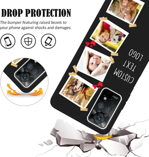 Miniatura 5 de Funda de teléfono personalizada para Redmi Note 11 Pro (5G) y Note 12 Pro 4G con nombre de collage de fotos múltiples, funda de silicona negra
