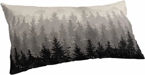 Miniatura 14 de Funda de almohada corporal de árbol del bosque gris, fundas de almohada suaves decorativas para sofá largo lumbar con cierre de sobre, madera