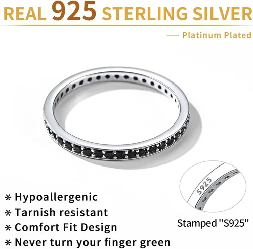 Miniatura 4 de ChicSilver Anillo apilable personalizado de plata de ley 925 con circonita cúbica de 0.079 pulgadas, anillo de compromiso de eternidad para mujer