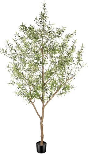 Miniatura 11 de FEELEAD Árbol de olivo artificial de 5 pies, olivo sintético con hojas realistas y tronco natural, olivo falso en maceta para el hogar, sala