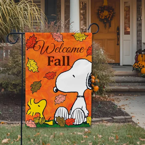 Miniatura 2 de Flagology, PEANUTS Falling Leaves Welcome Snoopy & Woodstock - Bandera de jardín de 12 x 18 pulgadas, bandera para exteriores, tela exclusiva