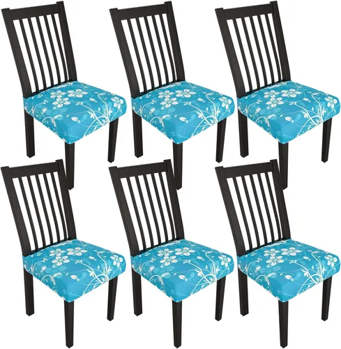 Miniatura 47 de Juego de 4 fundas elásticas para sillas de comedor, fundas para sillas de comedor con estampado floral, fundas para asientos de sillas con estampado