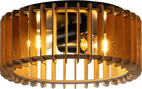 Miniatura 13 de Lámpara de Techo Estilo Granja, Lámpara de Techo Empotrada Redonda de 2 Luces con Marco de Madera y Metal, Luminaria Rústica Negra para Pasillo