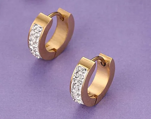 Miniatura 2 de KARAY Aretes de aro de acero inoxidable para mujer y hombre, aretes tipo huggie con circonita cúbica, hipoalergénicos, 18G (1 unidad, oro)