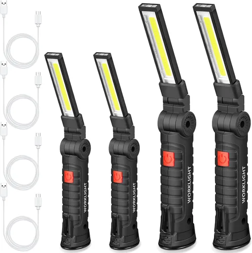 Miniatura 8 de Honoson - Juego de 4 luces de trabajo LED Honoson recargables con base magnética, gancho para colgar y rotación de 360°, 5 modos de linterna LED