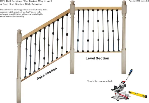Miniatura 2 de Sección de barandal de escalera DIY, ángulo ajustable, con balustres metálicos negros (doble giro, una cesta)