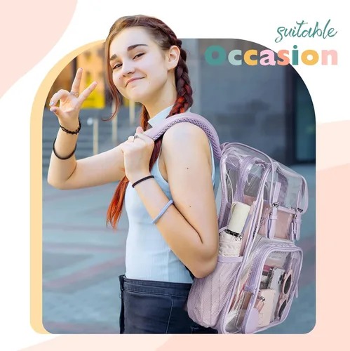 Miniatura 2 de mommore Mochila transparente para escuela, resistente, grande, transparente, de PVC, transparente, 1PC-Púrpura, Grande, Mochila transparente