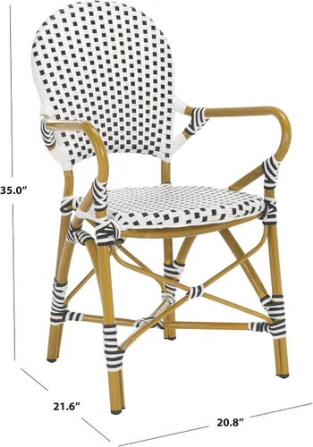 Miniatura 3 de SAFAVIEH Hooper - Juego de 2 sillas apilables para exteriores, color blanco y negro, mimbre sintético y marco de aluminio, diseño de bistró