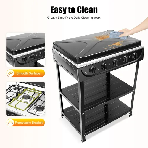 Miniatura 6 de Estufa de gas natural para encimera con 5 quemadores, cocina portátil de gas propano/gas natural con control independiente, cocina de encimera