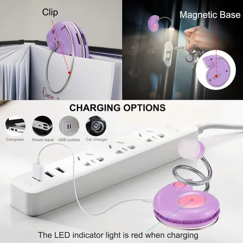 Miniatura 6 de Luz de libro, luz de lectura LED, luces de lectura para libros en la cama, luz de lectura de libros recargable por USB, luz de libro regulable de 3