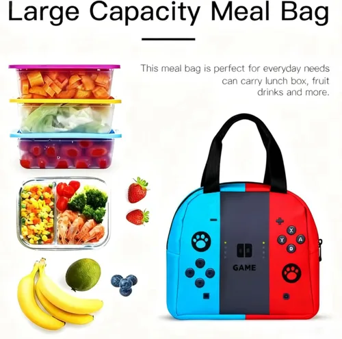 Miniatura 4 de Bolsa de almuerzo, fiambreras, reutilizable, juegos, aislada, portátil, unisex, a prueba de fugas, bolsa de refrigerador, bolsa de mano (rojo, azul)