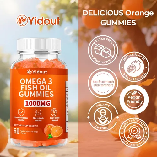 Miniatura 4 de Gomitas de aceite de pescado Omega 3, delicioso sabor a naranja, suplementos de gomitas de aceite de pescado para articulaciones, salud cardíaca