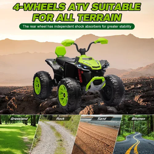 Miniatura 6 de Juguetes de paseo de 24 V para niños grandes, ATV para niños de 2 plazas, ruedas con potencia con suspensión de 4 ruedas, luces LED, música, Azul