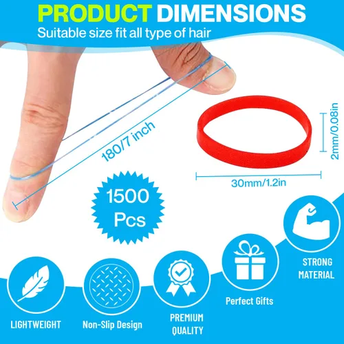 Miniatura 2 de OIG Brands 1500 soportes para cola de caballo, bandas de goma sin daños, ligas para el pelo para niñas pequeñas, sin tirones, de 1 pulgada Multicolor