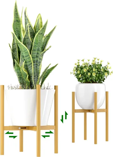 Miniatura 9 de EKNITEY Soporte ajustable para macetas: soporte de flores moderno para interiores y exteriores, organizador de plantas de metal, soporte para Negro