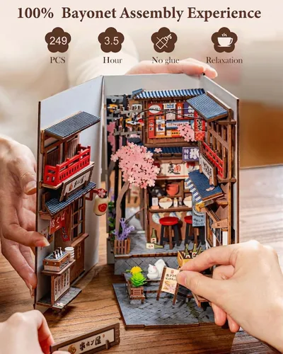 Miniatura 5 de Rolife Rincón de libro apto para principiantes de 3 a 4 horas, callejón de vinos Sakura con profundidad de espejo infinito, rompecabezas de madera