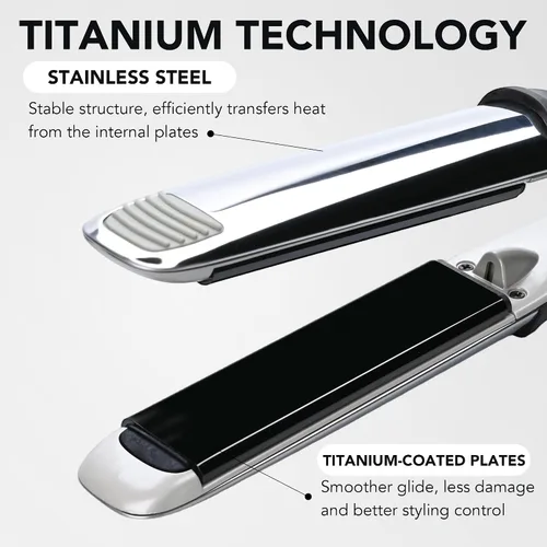 Miniatura 2 de Plancha plana profesional de titanio, placas flotantes de 1 1/4 pulgadas, alisador y rizador de cabello 2 en 1, 10 temperaturas hasta 480 °F, iones