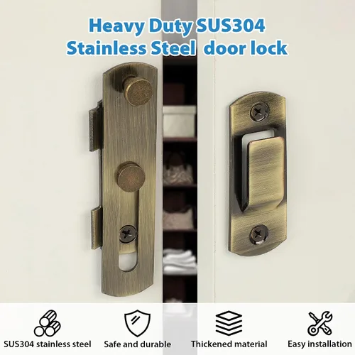 Miniatura 3 de Alise Cerradura de puerta de 4 pulgadas, cerradura de puerta de seguridad para valla de madera de granero, puertas francesas deslizantes, acero