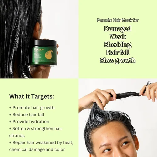 Miniatura 8 de Cocoon Original Viet Nam Pomelo Mascarilla capilar para cabello seco y dañado, tratamiento capilar acondicionador profundo con aceite esencial