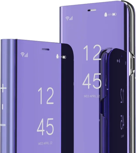 Miniatura 10 de LEMAXELERS Funda compatible con Galaxy S22 Ultra con diseño de espejo transparente, estilo libro, carcasa protectora ultradelgada con función atril
