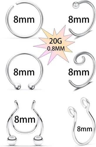 Miniatura 3 de SCERRING Piercing de nariz falso de acero inoxidable para septum, piercing para el cuerpo, 30 piezas