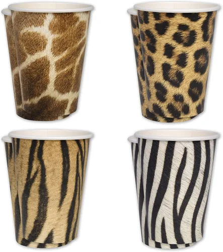 Miniatura 5 de Havercamp Vasos de fiesta Jungle Safari (16 tazas). Vasos de papel grandes de 12 onzas. Auténtico, foto-realista estampado de animales de la selva.
