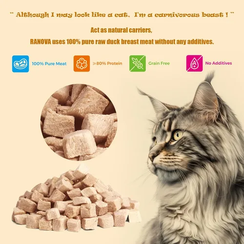 Miniatura 3 de RA NOVA Golosinas liofilizadas para gatos, 100% sin granos de pechuga de pato, cruda, natural equilibrio, ingredientes limitados, bocadillos