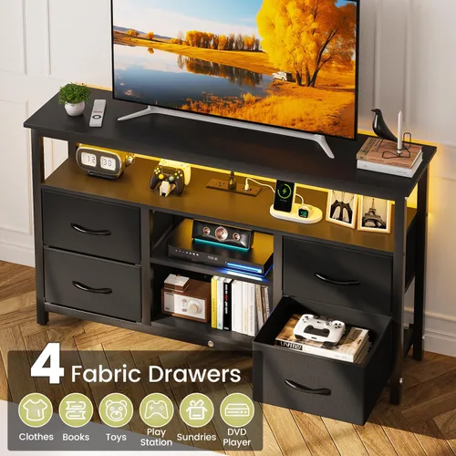 Miniatura 5 de Haewon - Soporte de TV negro con luces LED y tomas de corriente, centro de entretenimiento para TV de 55 pulgadas, mesa de consola de medios con 4