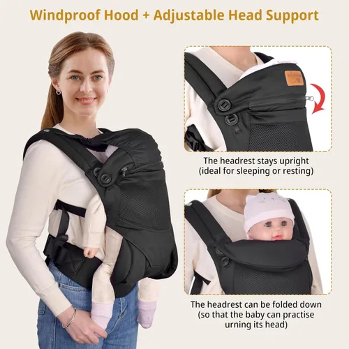 Miniatura 7 de Portabebés para recién nacidos hasta niños pequeños, ergonómico, seguro, suave, transpirable, portabebés para bebés con soporte ajustable