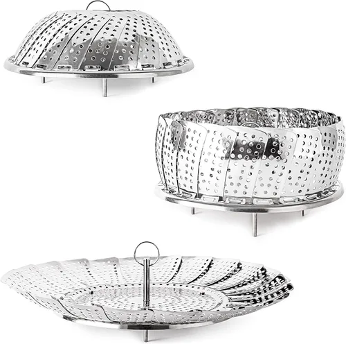 BergHOFF Cesta de vapor de 7 a 11 pulgadas, acero inoxidable 18/8, plegable y expandible, se adapta a la mayoría de ollas y sartenes, acabado