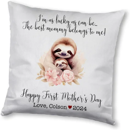Miniatura 5 de Mother's Day Sloth, First Mother's Day Custom Pillowcase, Personalized Mother's Day Pillowcase, Gift for Mom, Home Decor