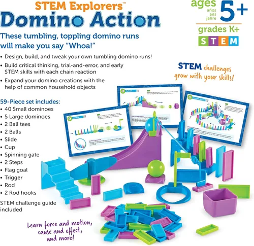 Miniatura 5 de Learning Resources STEM Explorers Domino Action - 59 piezas, juguetes STEM para niños de 5 años en adelante, dominó para niños