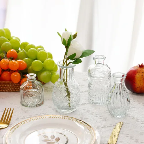 Miniatura 6 de Fixwal Juego de 5 jarrones pequeños, florero pequeño para flores, jarrón de vidrio para decoración del hogar, decoraciones de boda, jarrones