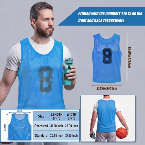 Miniatura 2 de Vabean Paquete de 24 Chalecos de Malla de Nailon para Práctica de Equipo Scrimmage Petos Camisetas Chaleco de Entrenamiento para Deportes de Adultos