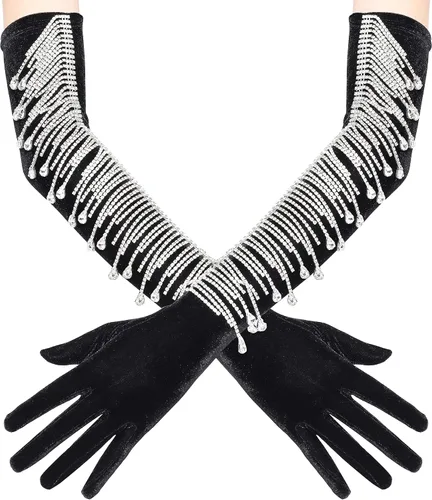 Miniatura 2 de BABEYOND Long Opera Party Gloves 1920s Flapper Gatsby Accessories Velvet Stretchy Elbow Gloves