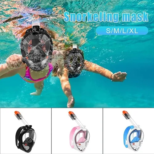 Miniatura 3 de Máscara de esnórquel de cara completa, equipo de esnórquel para adultos y niños, máscara de buceo con vista panorámica de 180°, antiempañamiento