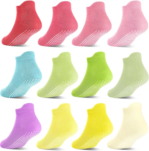 Miniatura 8 de Calcetines antideslizantes con agarre para bebés, niñas y niños, calcetines tobilleros para niños de 6 meses a 7 años, 12 pares