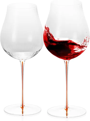 Miniatura 28 de KAMMAK Juego de 2 copas de vino de 11.49 onzas, de cristal soplado a mano, borde fino y tallo largo, perfectas para rojo y blanco, uso diario