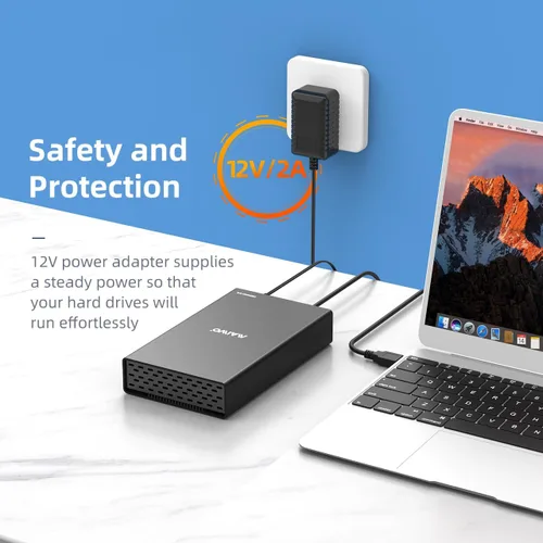 Miniatura 4 de MAIWO Caja de disco duro USB-C de 6 Gbps para HDD/SSD de 3.5 pulgadas/2.5 pulgadas, aleación de aluminio, fuente de alimentación de 12 V/2 A