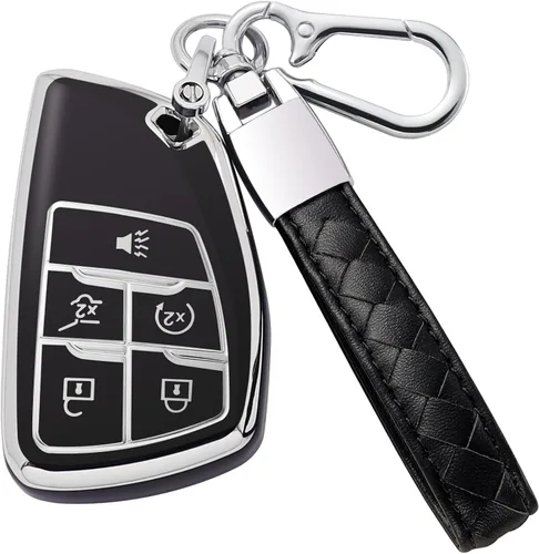 Miniatura 10 de Funda para llavero de Chevy con llavero de cuero carcasa de llave de TPU suave compatible con Chevrolet 2021 2022 2023 2024 Suburban Tahoe Silverado