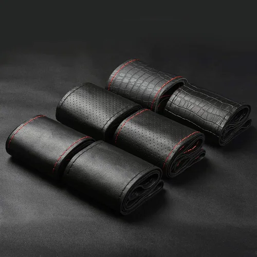 Miniatura 7 de BMLEI Funda de volante de cuero genuino superior con diseño antideslizante, acolchado suave, universal de 15 pulgadas para automóvil, con costura
