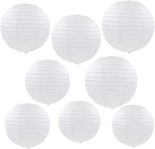 8 linternas de papel redondas chinas de 4, 6, 8, 10 pulgadas, linternas decorativas de papel para decoración de bodas, fiestas, color blanco