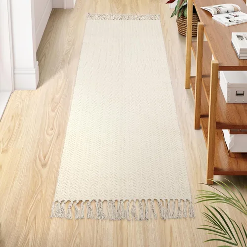 Miniatura 20 de Lahome Alfombras de baño bohemias, alfombra pequeña de 2 x 3 pies, alfombra ligera para entrada, alfombra de algodón tejida con borlas, alfombra