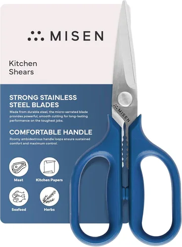 Miniatura 13 de Misen Tijeras de cocina resistentes, acero inoxidable, tijeras versátiles y fáciles de limpiar para carne, hierbas y verduras, mango ambidiestro Rojo